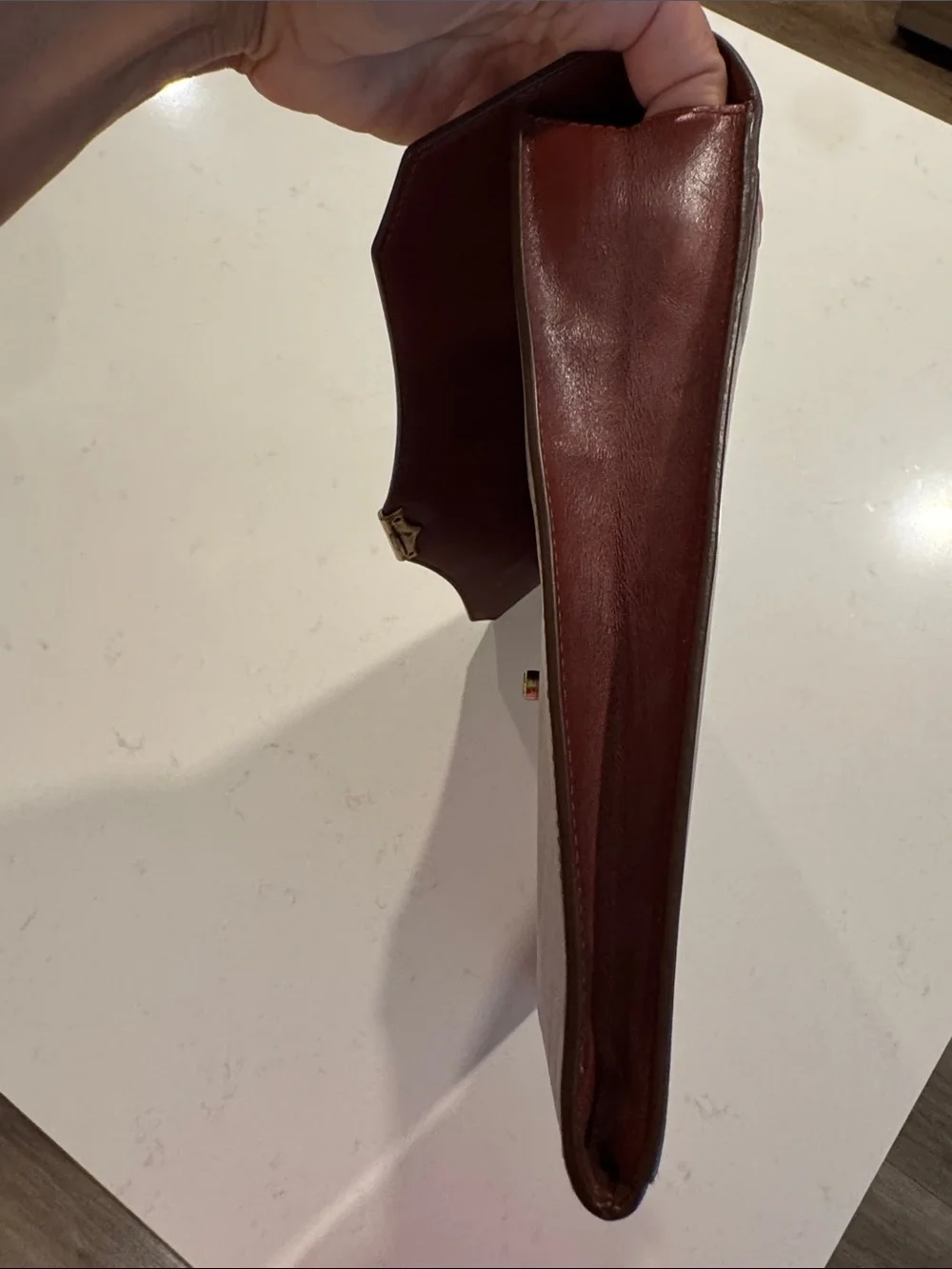 Men's Leather Envelope Briefcase in Deep Red/brown with Gold Hardware